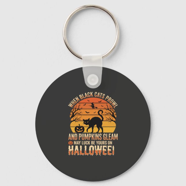 Black Cat Pumpkin Halloween Vector Design Keychain (Front)