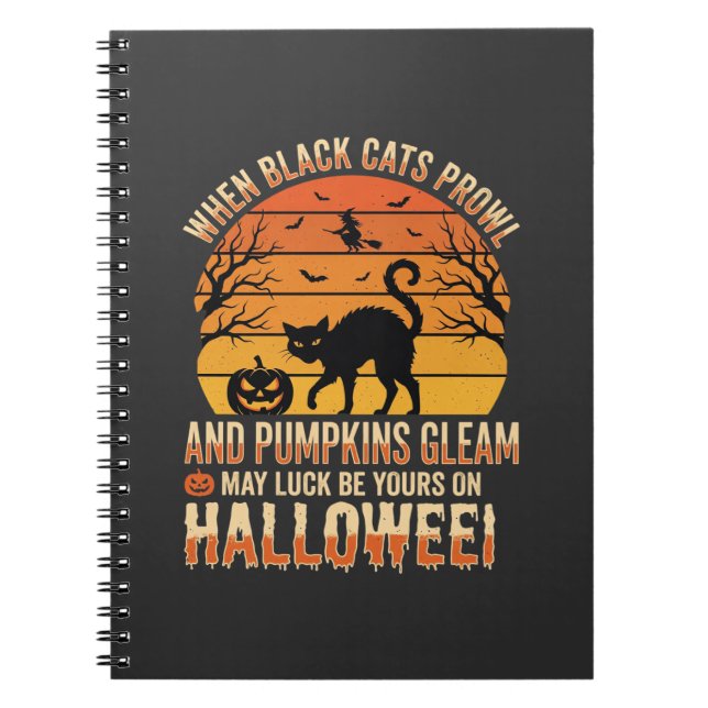 Black Cat Pumpkin Halloween Vector Design Notebook (Front)