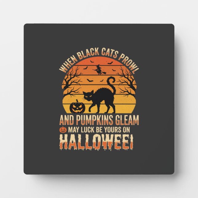 Black Cat Pumpkin Halloween Vector Design Plaque (Front)