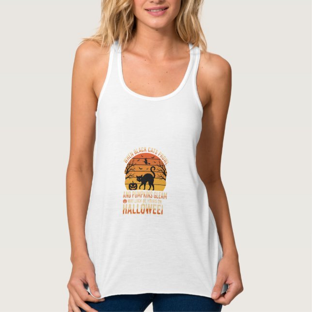Black Cat Pumpkin Halloween Vector Design Tank Top (Front)