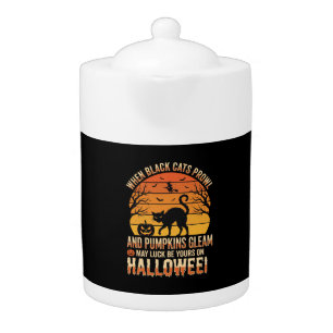Black Cat Pumpkin Halloween Vector Design Teapot