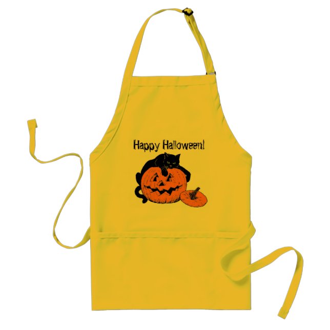 Black Cat Pumpkin Happy Halloween Apron (Front)
