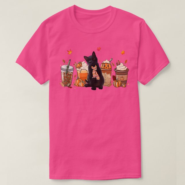 Black Cat Pumpkin Latte Fall Coffee Autumn Season  T-Shirt (Design Front)