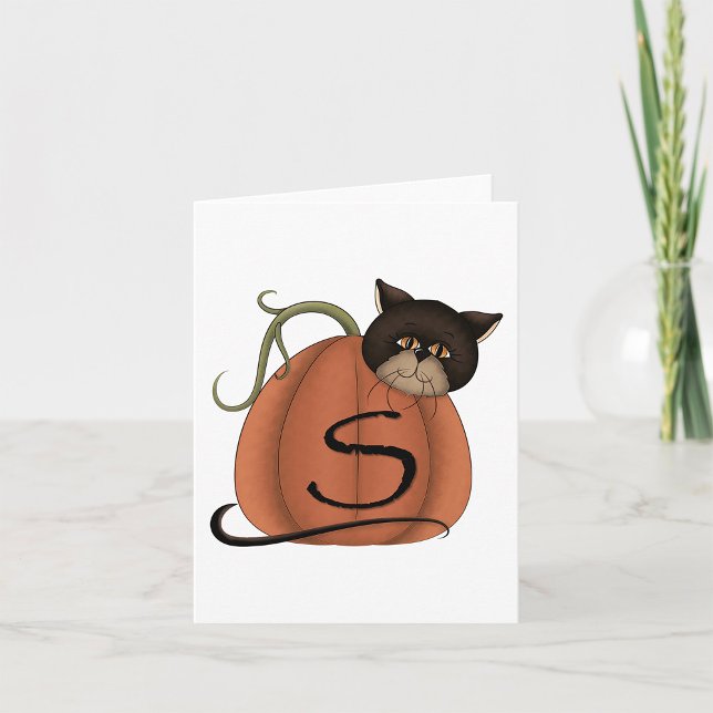 Black Cat Pumpkin Letter S Halloween Card (Creator Uploaded)