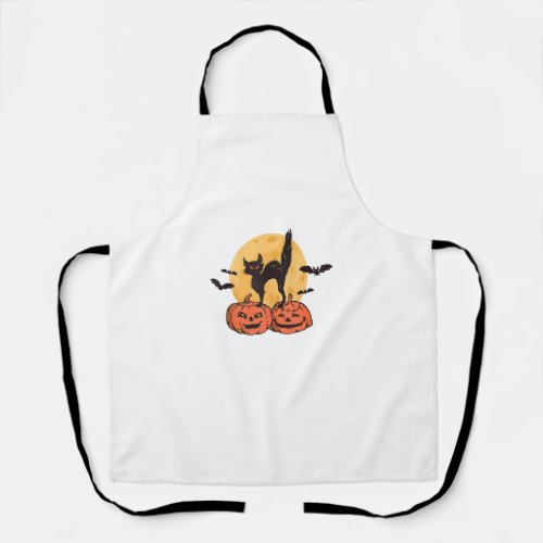 Black Cat Pumpkin Moon Halloween Costume Cat Lover Apron