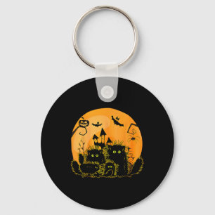 Black Cat Pumpkin Moon Halloween Costume Cat Lover Keychain