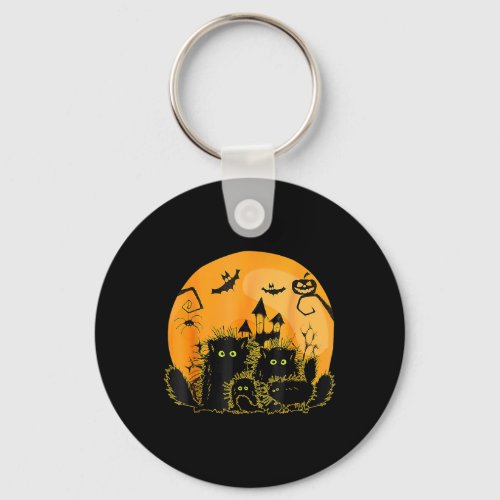 Black Cat Pumpkin Moon Halloween  Keychain