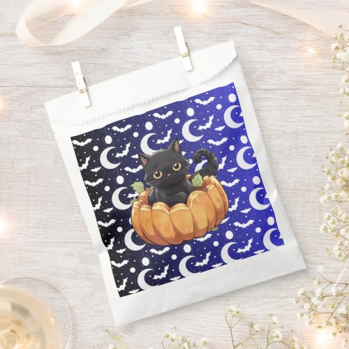 Black Cat Pumpkin Moon Stars Happy Halloween Favor Bag