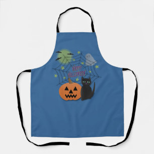 Black Cat & Pumpkin Not Scary Halloween Apron
