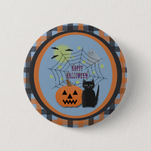 Black Cat & Pumpkin Not Scary Halloween Button