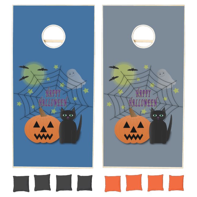 Black Cat & Pumpkin Not Scary Halloween Cornhole Set (Set)