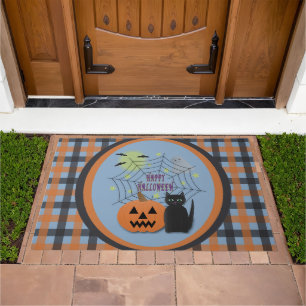 Black Cat & Pumpkin Not Scary Halloween Doormat