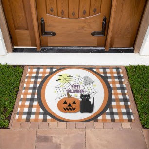 Black Cat & Pumpkin Not Scary Halloween Doormat
