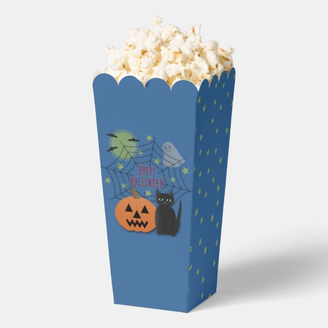 Black Cat & Pumpkin Not Scary Halloween Favor Boxes (Popped)
