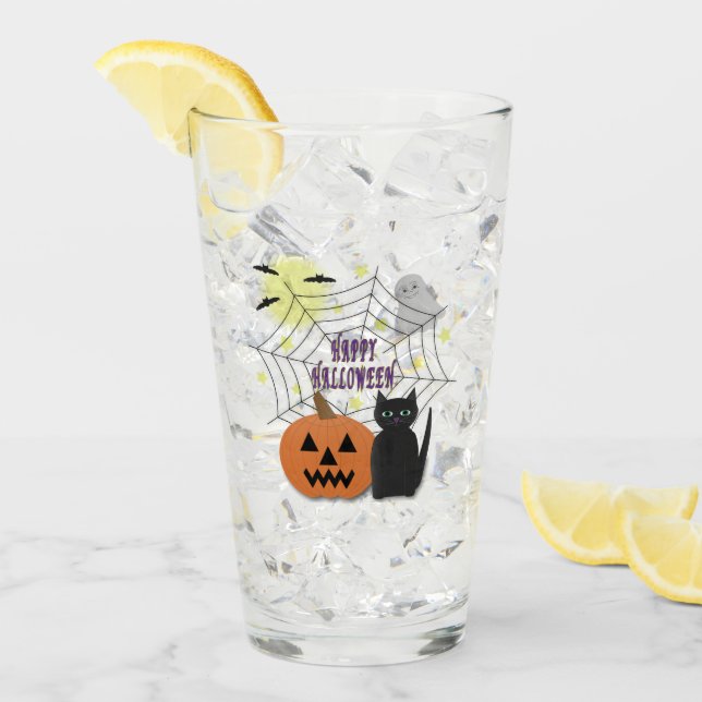 Black Cat & Pumpkin Not Scary Halloween Glass (Front Ice)