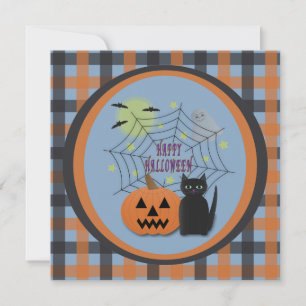 Black Cat & Pumpkin Not Scary Halloween Invitation