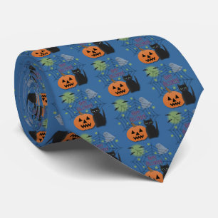 Black Cat & Pumpkin Not Scary Halloween Neck Tie