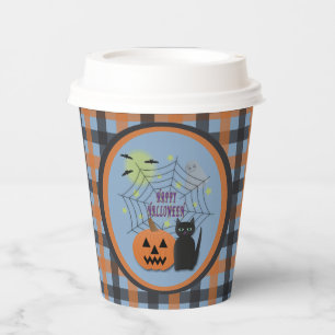 Black Cat & Pumpkin Not Scary Halloween Paper Cups