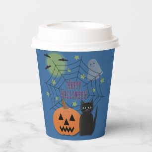 Black Cat & Pumpkin Not Scary Halloween Paper Cups