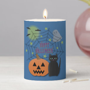 Black Cat & Pumpkin Not Scary Halloween Pillar Candle
