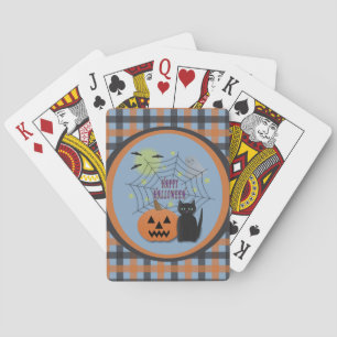 Black Cat & Pumpkin Not Scary Halloween Poker Cards