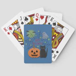Black Cat & Pumpkin Not Scary Halloween Poker Cards