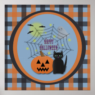 Black Cat & Pumpkin Not Scary Halloween Poster