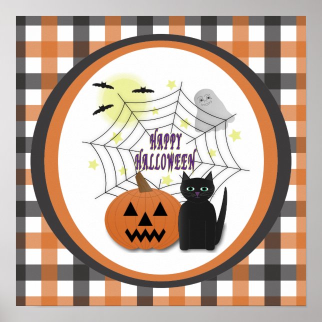 Black Cat & Pumpkin Not Scary Halloween Poster (Front)