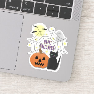 Black Cat & Pumpkin Not Scary Halloween Sticker