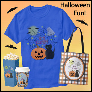 Black Cat & Pumpkin Not Scary Halloween T-Shirt