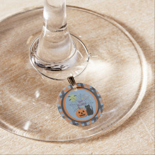Black Cat & Pumpkin Not Scary Halloween Wine Charm
