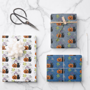 Black Cat & Pumpkin Not Scary Halloween Wrapping Paper Sheets