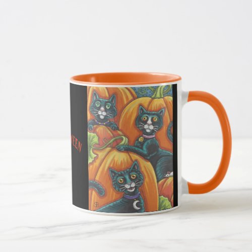 Black Cat Pumpkin Patch Halloween MUG