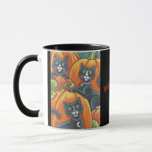 Black Cat Pumpkin Patch Halloween MUG