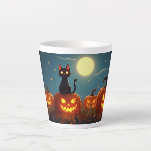 Black Cat Pumpkin Patch Latte Mug (Front)
