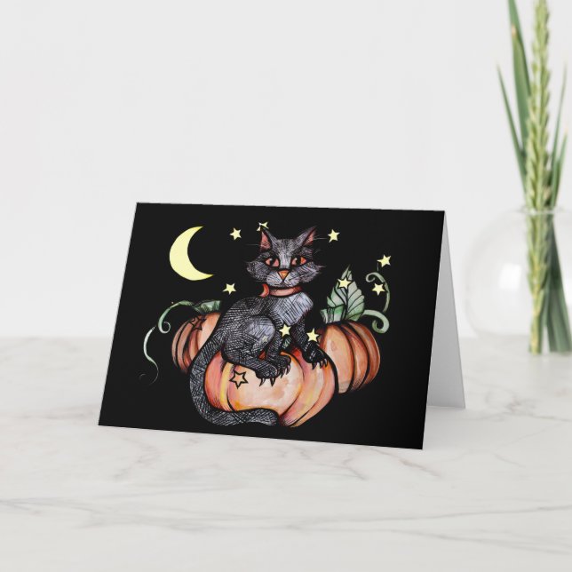 Black Cat Pumpkin Patch Moon                       Card (Front)