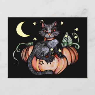 Black Cat Pumpkin Patch Moon                       Postcard