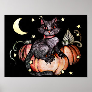 Black Cat Pumpkin Patch Moon                       Poster