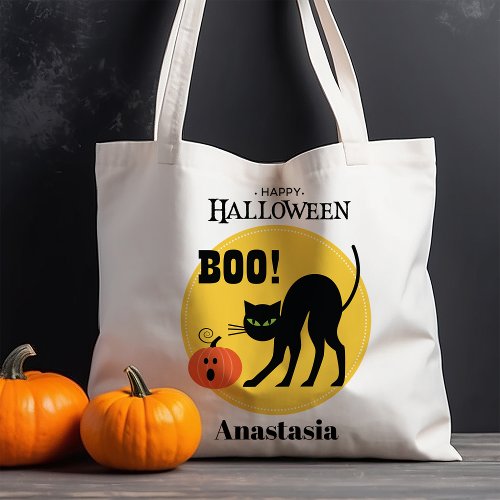 Black Cat Pumpkin Personalized Halloween Tote Bag