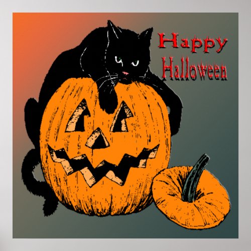 Black Cat Pumpkin Poster