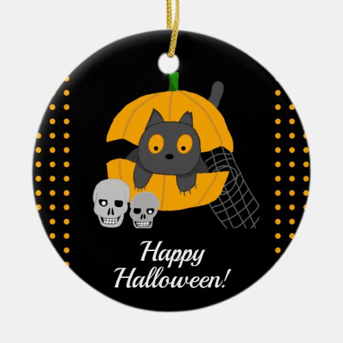 Black Cat Pumpkin Skulls Kids Halloween  Ceramic Ornament