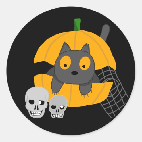 Black Cat Pumpkin Skulls Kids Halloween Classic Round Sticker