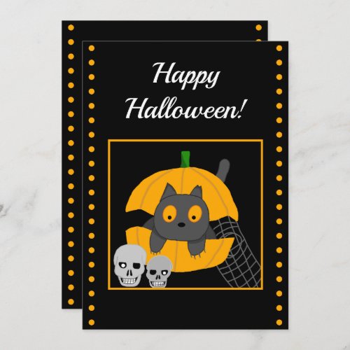 Black Cat Pumpkin Skulls Kids Halloween Invitation