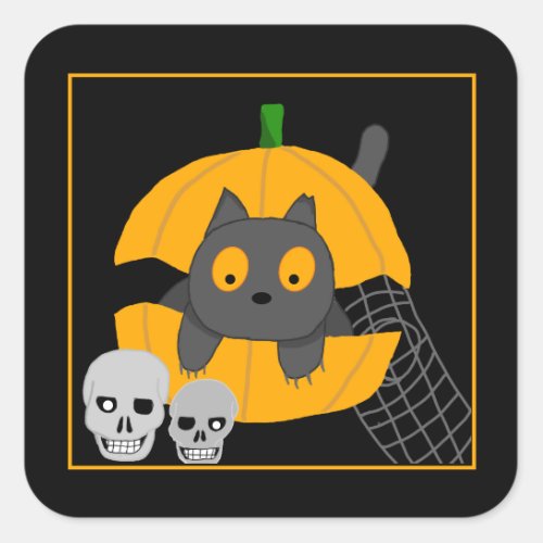 Black Cat Pumpkin Skulls Kids Halloween Square Sti Square Sticker