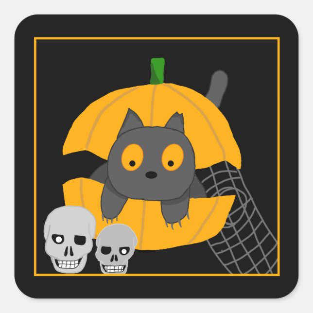Black Cat Pumpkin Skulls Kids Halloween Square Sti Square Sticker (Front)