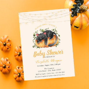 Black Cat,Pumpkin, String Lights,Dots Baby Shower Invitation