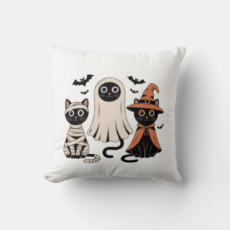 Black Cat Pumpkin Throw Pillow