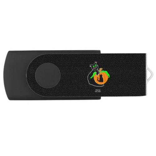 Black Cat Pumpkin USB Swivel Flash Drive