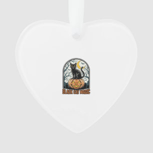 Black Cat Pumpkin Vintage Halloween Engraving_1 Ornament
