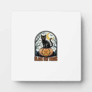 Black Cat Pumpkin Vintage Halloween Engraving_1 Plaque